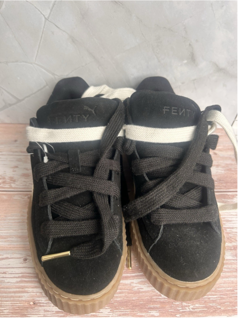 Size 7.5 - Fenty x Puma Creeper Phatty Black Warm White W NEW W/ Extra Laces - Picture 7 of 9